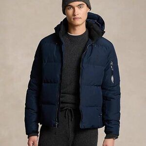 Polo Ralph Lauren Men's Aviator Navy Puffer Down Zip Off Hood Jacket Size 2XLT